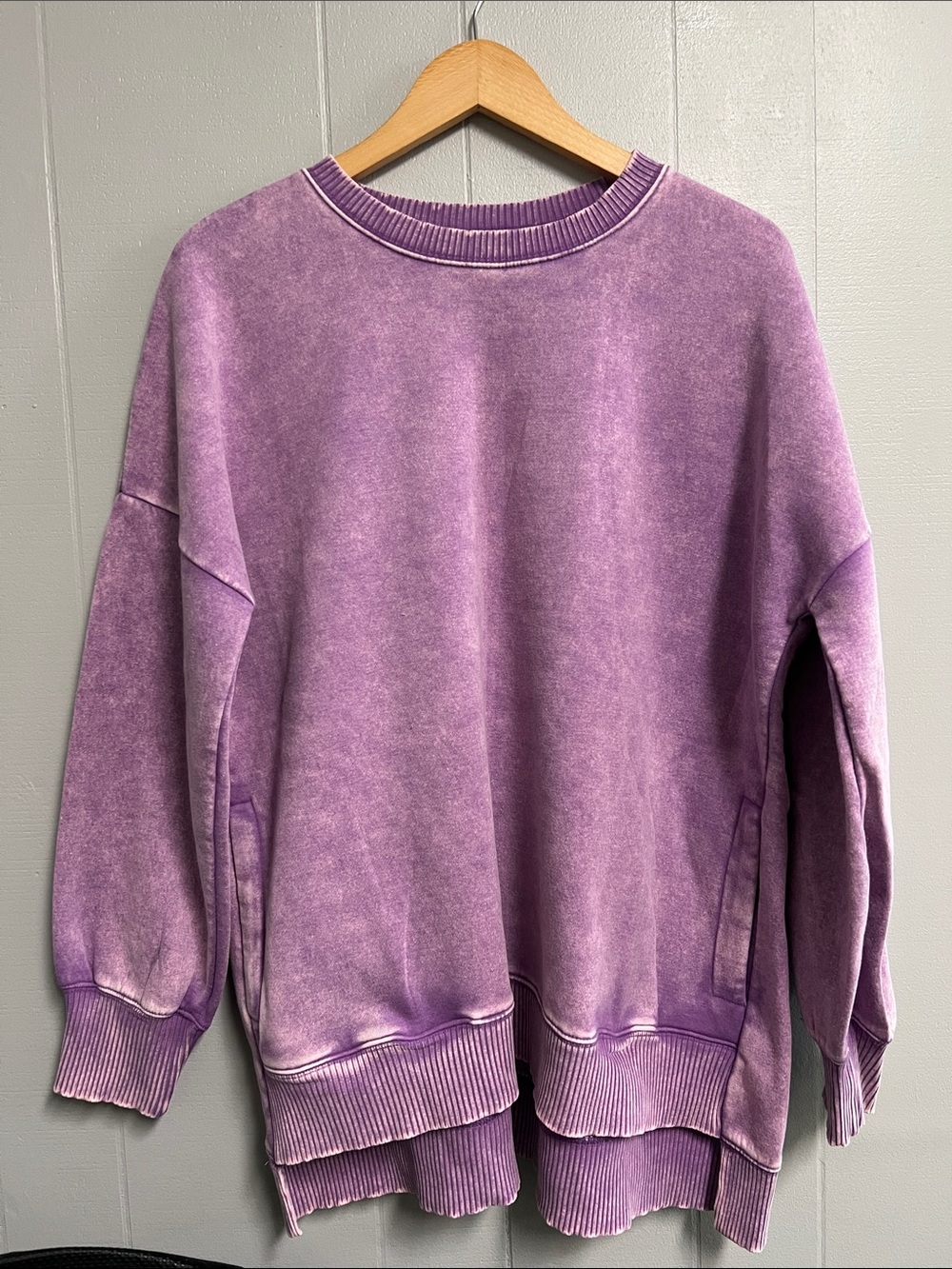 Zenana Outfitters Washed Orchid Purple Crewneck Sweatshirt